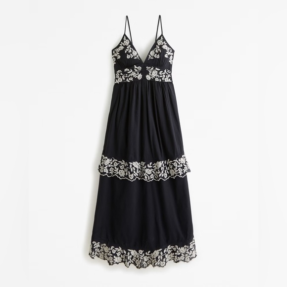 Abercrombie Women’s Tiered Ruffle Maxi Dress Black XXS - Picture 5 of 8